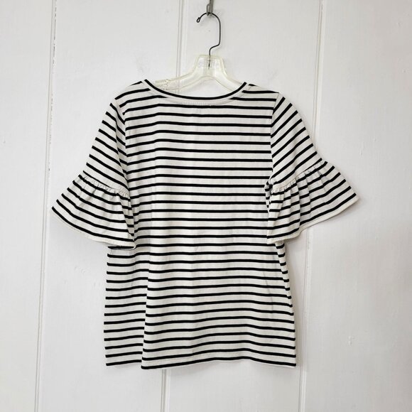 Loft Striped T Shirt with Embroidered Hummingbirds and Ruffled Short Sleeves - Picture 3 of 5